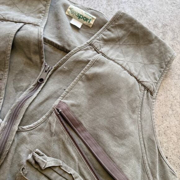 Men's Vintage 90's Texsport Fieldwear Brown Gray Zip Up Hunting Utility Vest XL - Picture 6 of 9